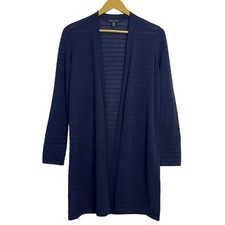 Eileen Fisher Womens Cardigan XXS Blue Open Front Rib Knit Long Line Oversized