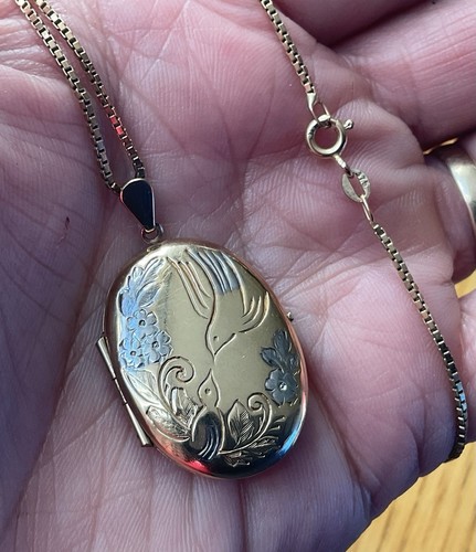 9ct gold oval etched - gold, double