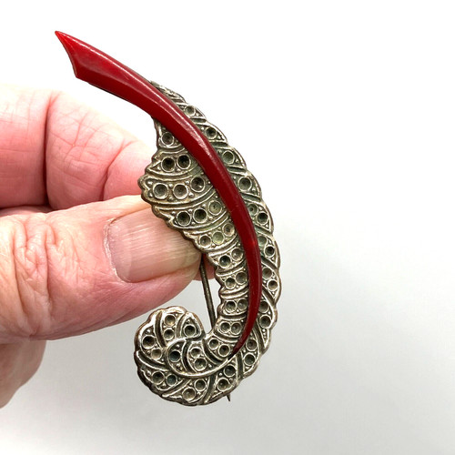 Antique brooch silver tone - antique,
