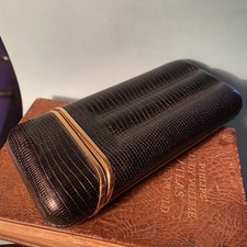 Vintage Cigar Case Black Snakeskin Pattern Trem Blay Made In France Gold Tone