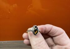 Green Amber Oval Ring With Rope Surround Solid Sterling Silver Sizes L M 0 Q R