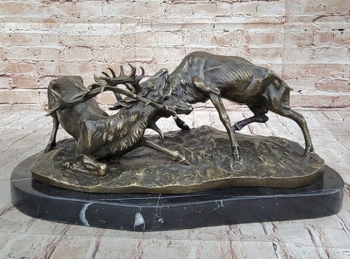 Stag fighting buck bronze - fighting,