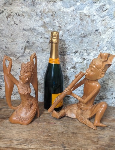 Pair hand carved wooden - pair, of