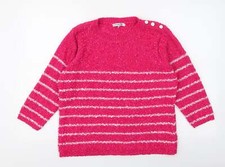 Elizabeth Scott Womens Pink Round Neck Striped Polyester Blend Jumper Size L
