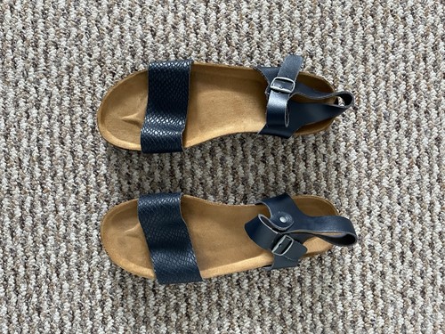 Navy leather cork - leather, footbed