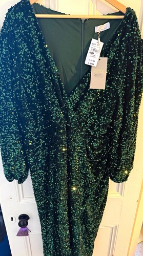 Quiz green sequin - wrap, midi