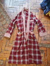 Vintage 50s/60s McGregor Tartan Dot Dressing Gown Blended Wool Robe M/L