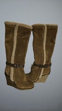 Ravel Camel Cream Wool Suede Wedge Knee Boots Size 7 Used