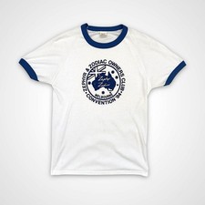 Vintage 80s Ford Zephyr Zodiac Club Australia Ringer T-shirt White - Medium 