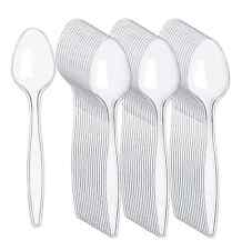 Disposable Clear Plastic Spoons Table Heavy Duty Plastic Cutlery Spoons Reusable