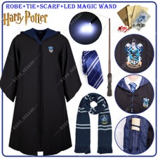 Harry Potter Luna Lovegood Ravenclaw Robe Cloak Tie LED Magic Wand Scarf Costume