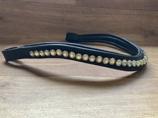 Black Leather Wave Shaped Crystal Bling Padded Browband 19” Extra Full Size