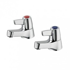 Bathroom Basin Pillar Taps Chrome Lever Brass Hot Cold Pair Traditional