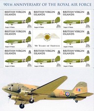 C-47 DAKOTA 90th Anniversary of the RAF: BVI Mini Sheet of 8 Stamps - Mint