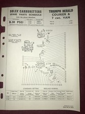 Jb26- SOLEX CARBURETTERS SPARE PARTS SCHEDULE TRIUMPH HERALD COURIER & 7 CWT VAN