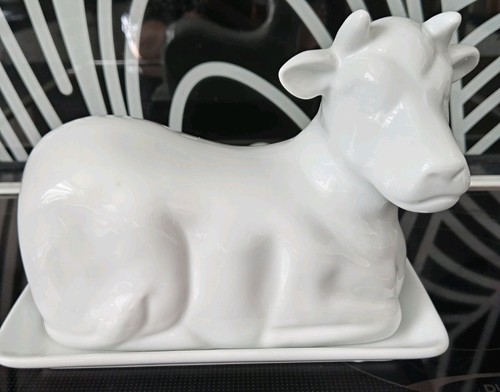 White ceramic cow shaped - ceramic,