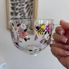 TK Maxx Glass Mug Flowers Bee