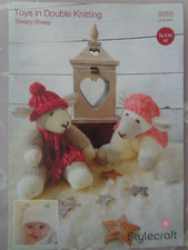 Knitting pattern of 2 sleepy sheep toys, wearing a hat and scarf