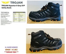 TROJAN Hyperion II S1P Safety Hiker Boots - Black/Grey - Size: 8, 9, 10, & 11