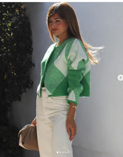 BNWOT: Stunning Argyle Jacquard knit cardigan from ZARA: Size:  SMALL: Green