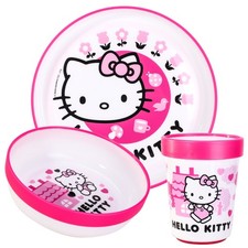 Hello Kitty Pink 3pcs Bicolor Kids Childrens Dinner Set Plate, Bowl & Tumbler
