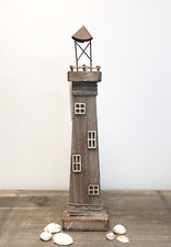 Natural Wooden Lighthouse With Jute Cord Detailing. Seaside Nautical