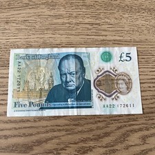 BANK OF ENGLAND AA22 FIVE POUND NOTE (£5) POLYMER PLASTIC LOW SERIAL AA22 172611