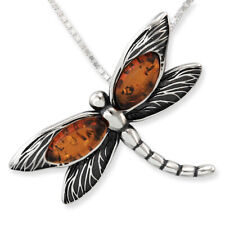 Solid Sterling Silver Natural Amber DRAGONFLY Pendant / Necklace & or Earrings