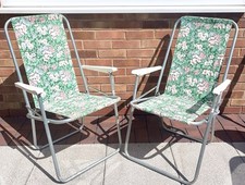 Vtg 60s Britain Folding Deck Chair  whimsical Camping Floral Green Pink Romantic