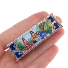 800 Silver Vermeil Antique Italy Enamel Storyteller Tube Slide Lipstick Case #58