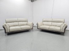 DELIVERY AVAILABLE-Dfs Two-Tone Grey Full Leather 2 & 2 Seater Static Sofas