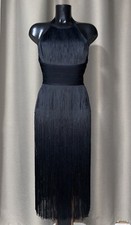 Karen Millen Fringe Bandage Knit Dress UK10 Black. Fitted. Halter. Gatsby Style