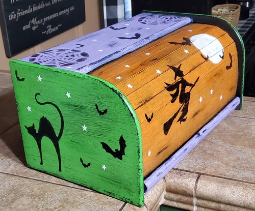 Wooden halloween bread box - wooden,