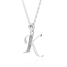 14K. SOLID GOLD NECKLACE WITH NATURAL DIAMONDS INITIAL 'K' PENDANT (White Gold)