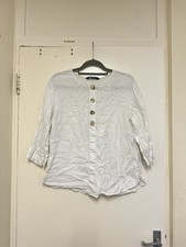 Zara White Linen Blend Top With Gold Trimmed Buttons