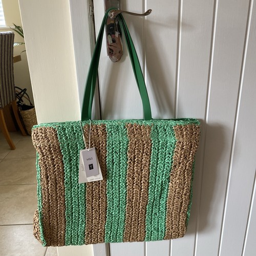 Straw striped beach bag - straw,