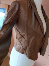 Vintage AllSaints Women's Brown Real Leather Cruz Jacket XS 6 Waterfall Front
