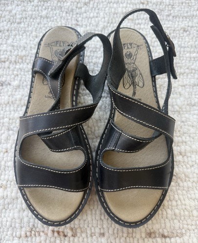 Fly london black wedge - london, sandal