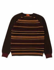 HUGO BOSS Girls Crew Neck Jumper Sweater 9-10 Years XL  Brown Striped Wool CH14