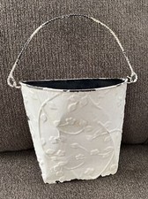 White Garden Metal Tin Planter Hanging Bucket/Basket Shabby Cottage Chic Rustic