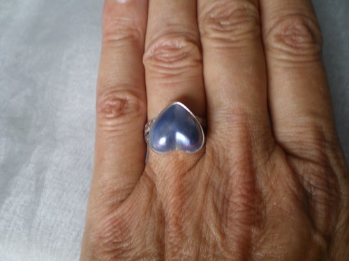 Blue mabe pearl heart ring - mabe, 14
