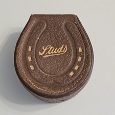 Vintage horseshoe shaped leather collar stud / cufflink box