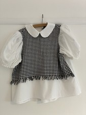 Zara XL White Top/blouse With Checked Textured Front