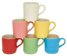 Set of 6 Coloured Spring time Mugs Handmade Stoneware Coffee Mugs 300ml