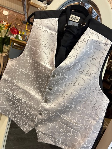 Silver swirl wedding waistcoat - silver,