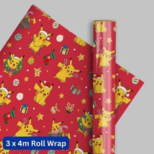 Christmas Wrapping Paper Pokemon 4m x 3 Roll Wraps 12m Total