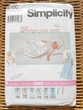 Vintage Simplicity Sewing Pattern 8100 Newborn - Large Christening Gown Bonnet