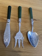 Sterling Silver Sugar Shovel Butter Knife Pickle Fork Nephrite Chinese Jade 67g