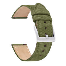 Nylon Canvas Genuine Leather Watch Strap Mens 20/22mm Quick Release Wrist Band