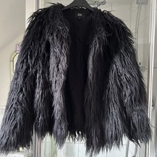 Ladies GOLDIE Black Yeti Shaggy Faux Fur Coat - Size S Clubbing Festival Rave